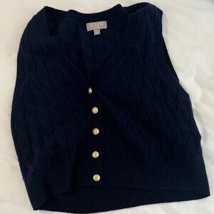 J. Crew Women's Dark Blue Sweater Vest with Gold Buttons